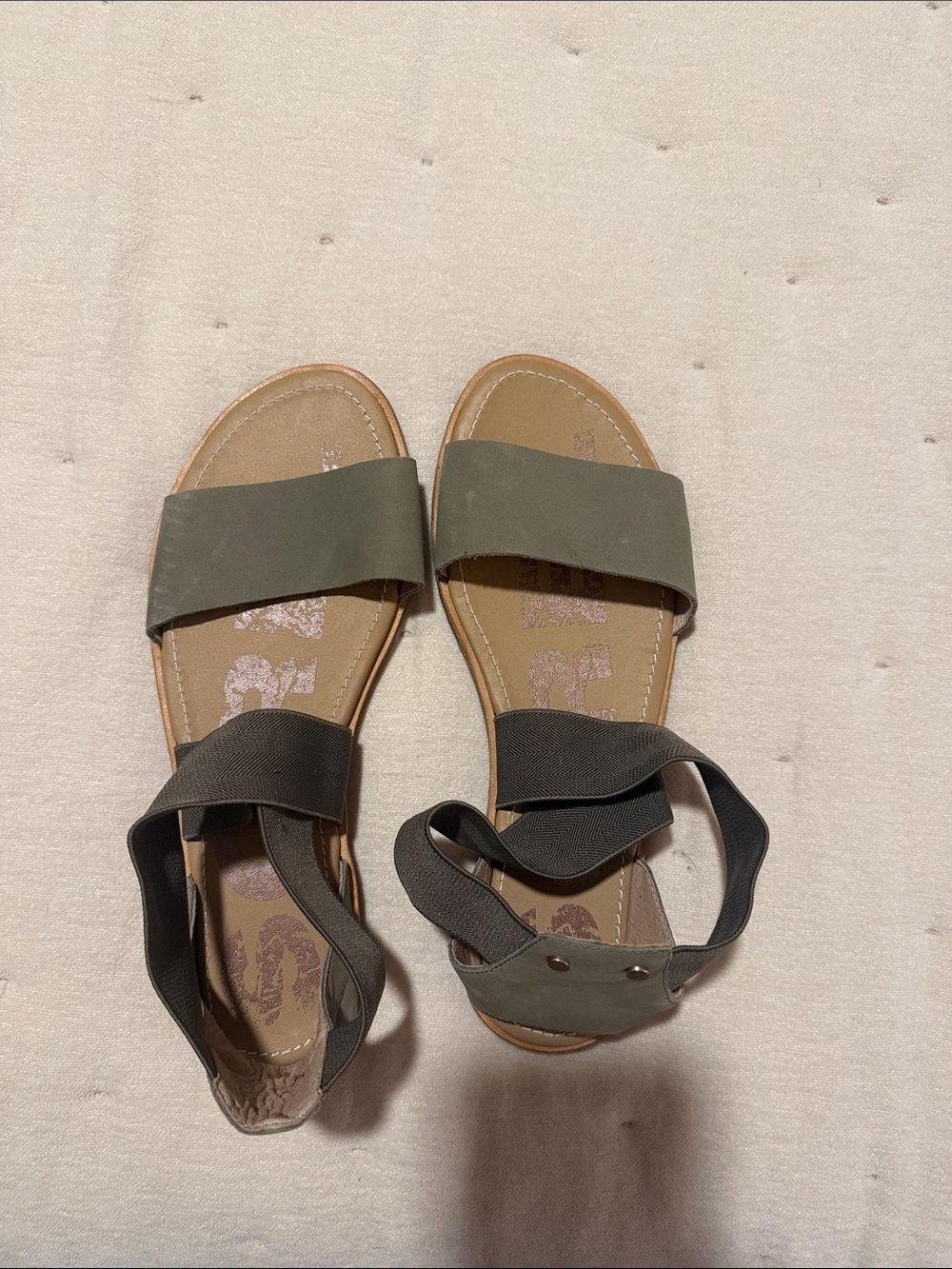 Sorel Olive Green Strap Slide Sandals with Elastic Ankle Wrap